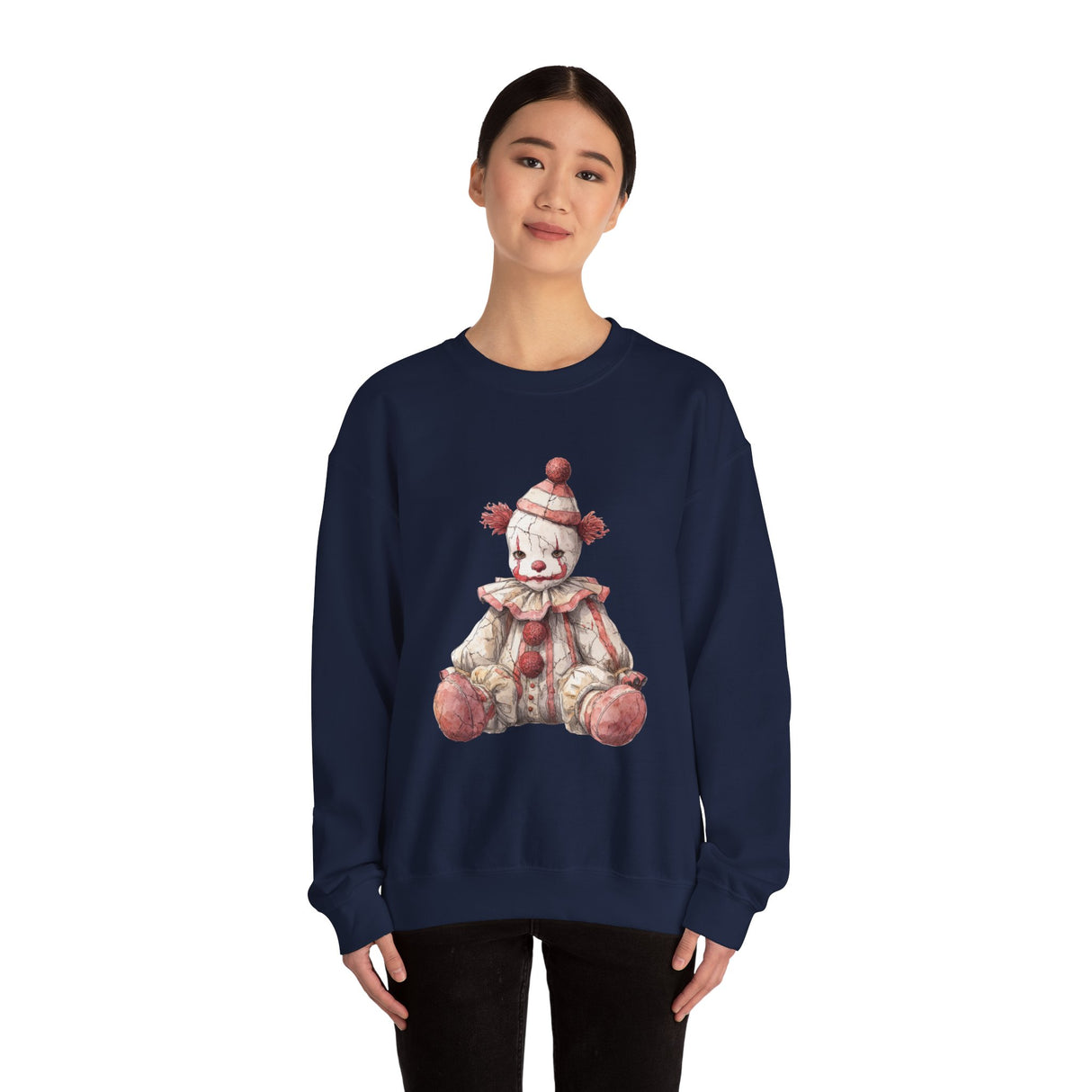 Vintage Rag Doll Clown Sweatshirt | Cute Sitting Clown Illustration