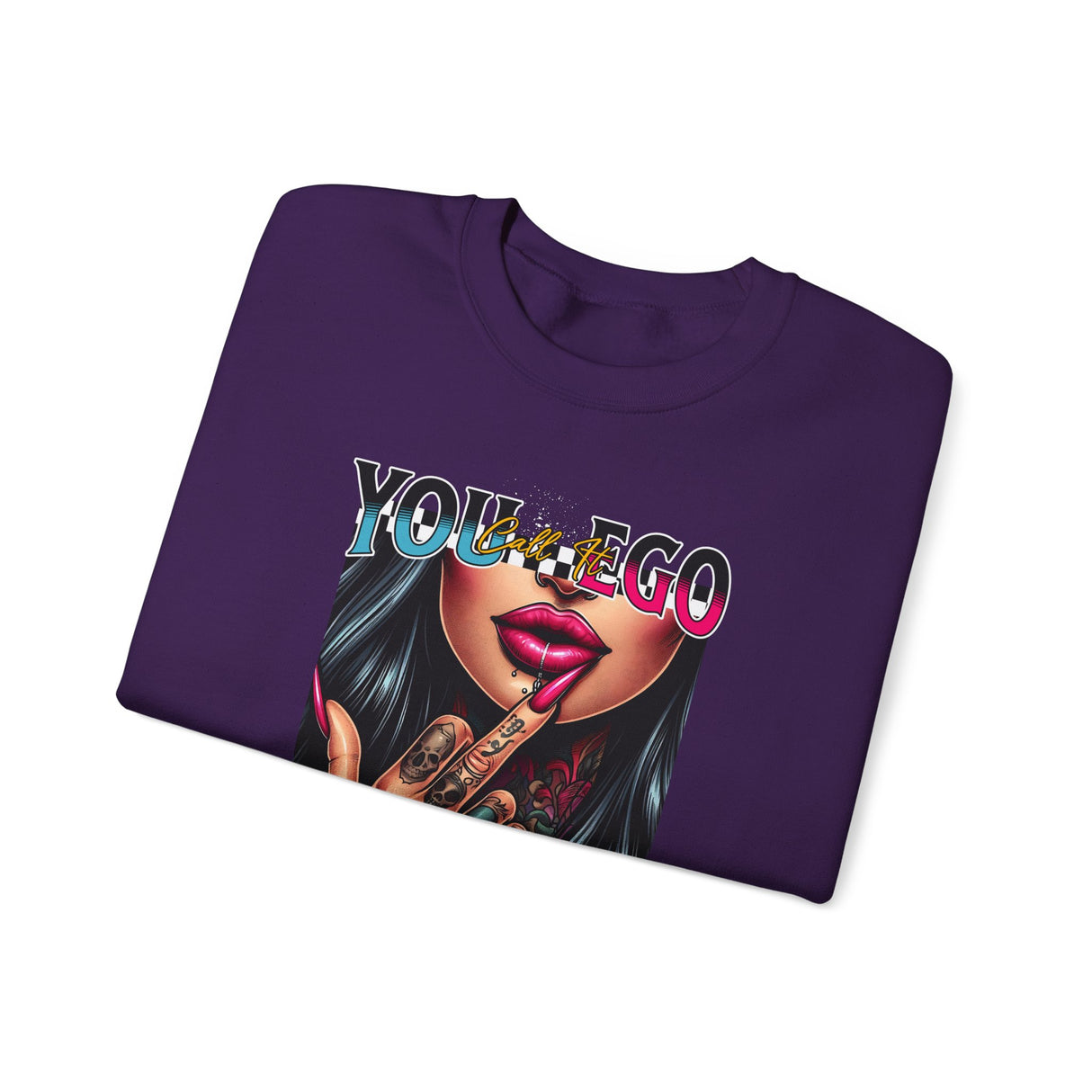 You Ego, Self Respect sweatshirt | Graphic woman flipping middle finger, neon text