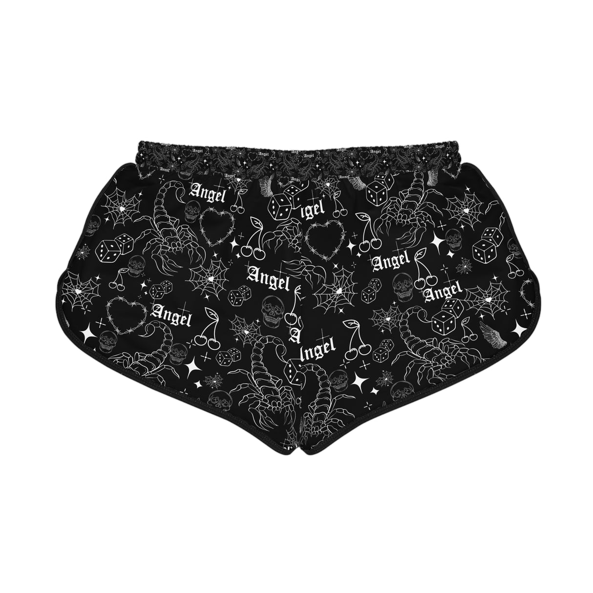 Women's Relaxed Skull Print Shorts - Angel Goth Collage