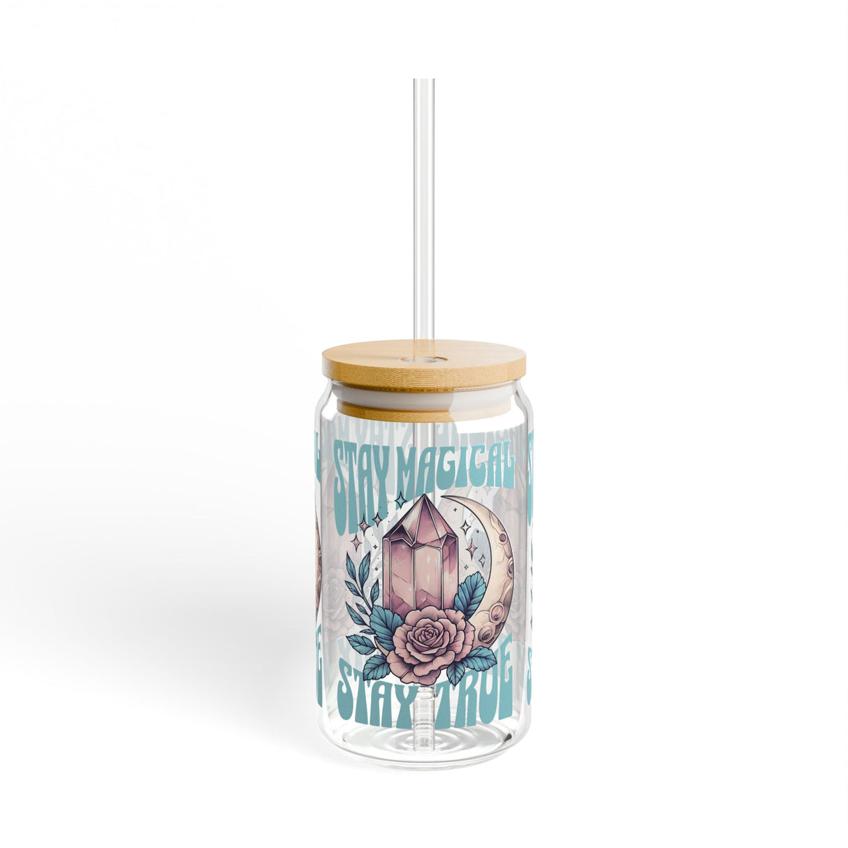 STAY MAGICAL, STAY TRUE - CRYSTALS VIBE - Sipper Glass - 16oz with Tattoo-Inspired Design