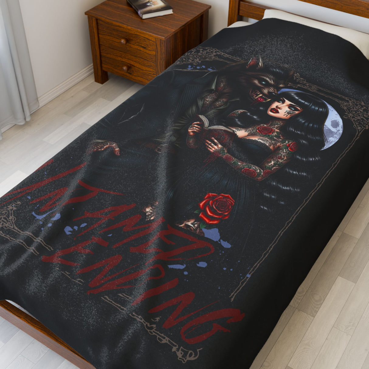 UNTAMED HEARTS - WEREWOLF & TATTED LADY - BOOK LOVERS Velveteen Plush Blanket
