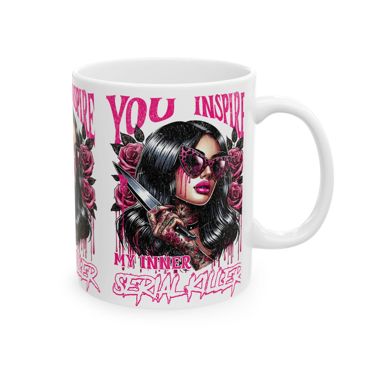 Bold Horror-Themed Ceramic Mug – "You Inspire My Inner Serial Killer" – Perfect for Halloween or Gifting
