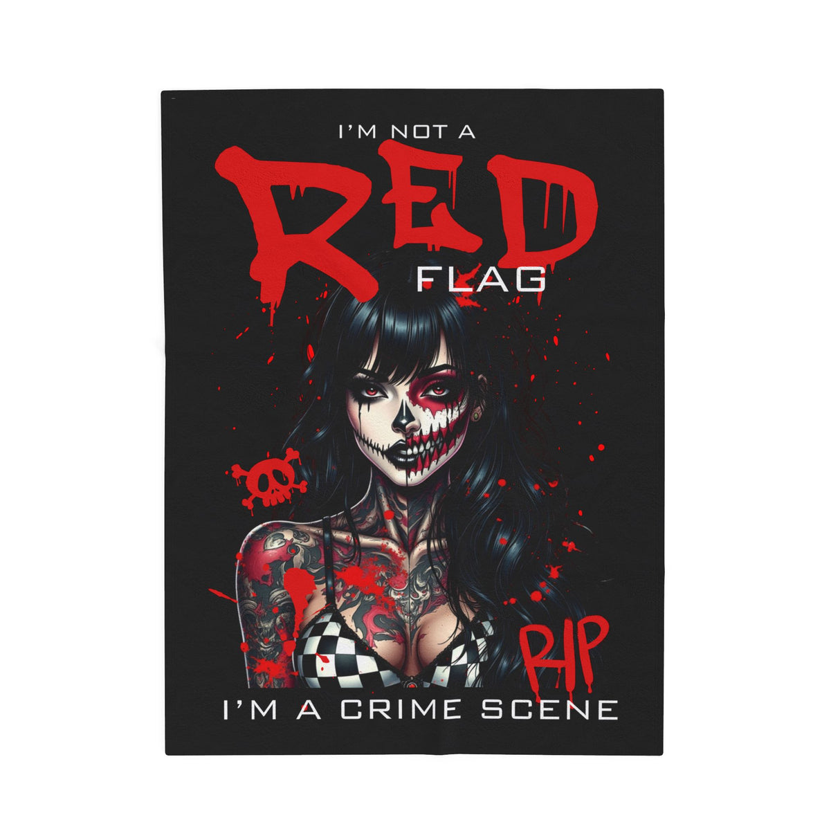 Gothic Velvet Plush Blanket - "I'm Not a Red Flag, I'm a Crime Scene" Design
