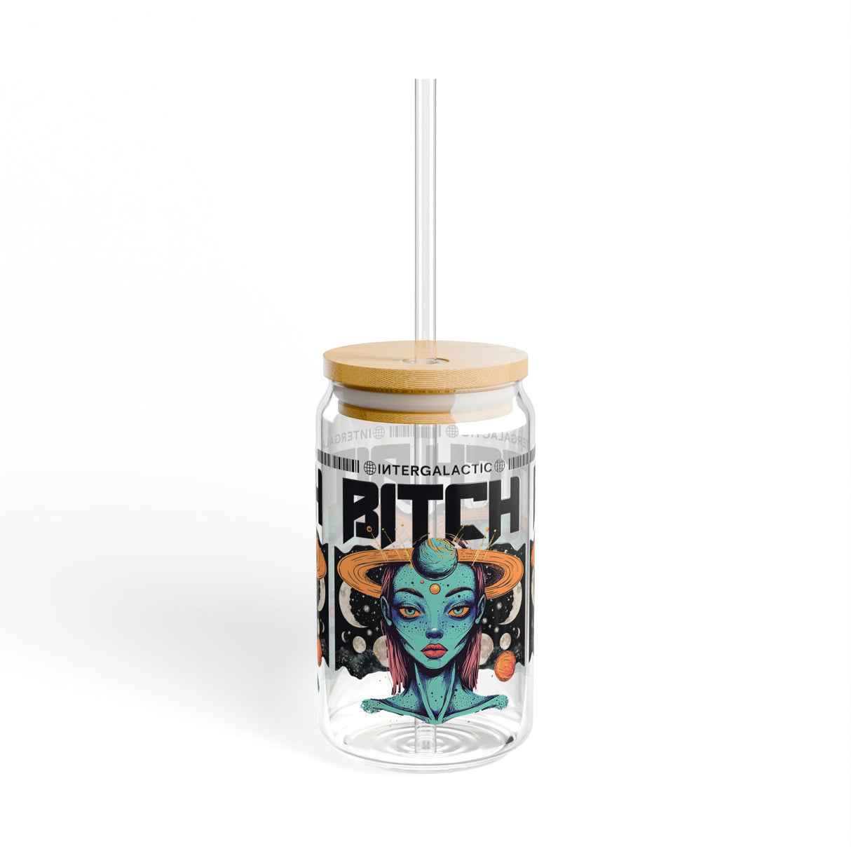 INTERGALATIC BITCH - ALIEN INSPIRED - Sipper Glass - 16oz with Tattoo-Inspired Design