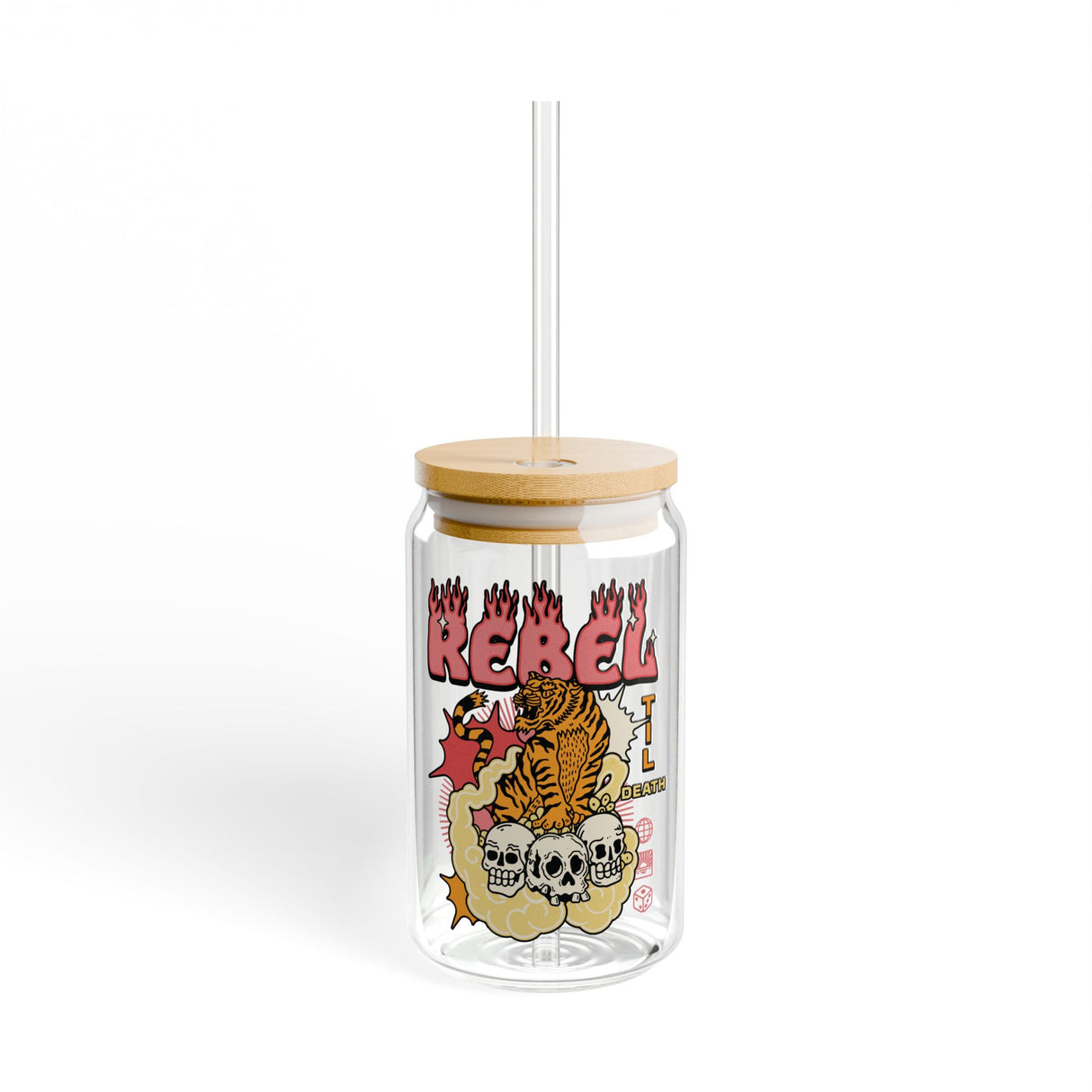 REBEL TIL D$ATH - SCRAPBOOK STYLE - Sipper Glass - 16oz with Tattoo-Inspired Design