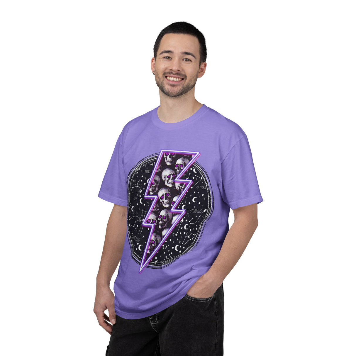 Skull Lightning Bolt T-Shirt | Neon Purple Skull Bolt Tee