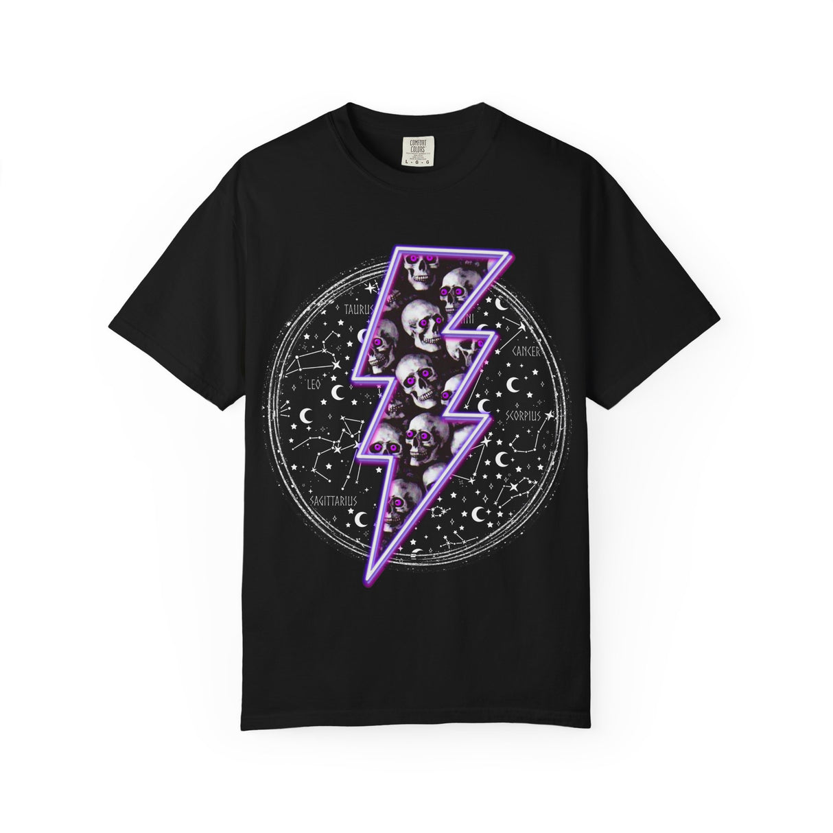 Skull Lightning Bolt T-Shirt | Neon Purple Skull Bolt Tee