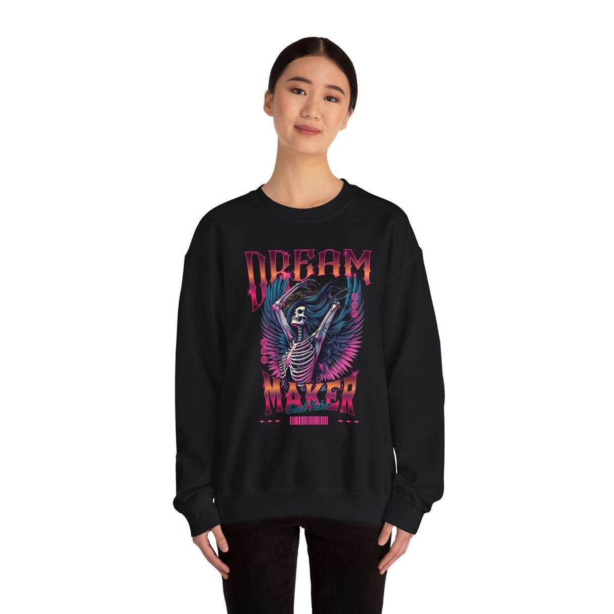 Dream Maker Skeleton with Wings Crewneck Sweatshirt | Gothic Rock Graphic