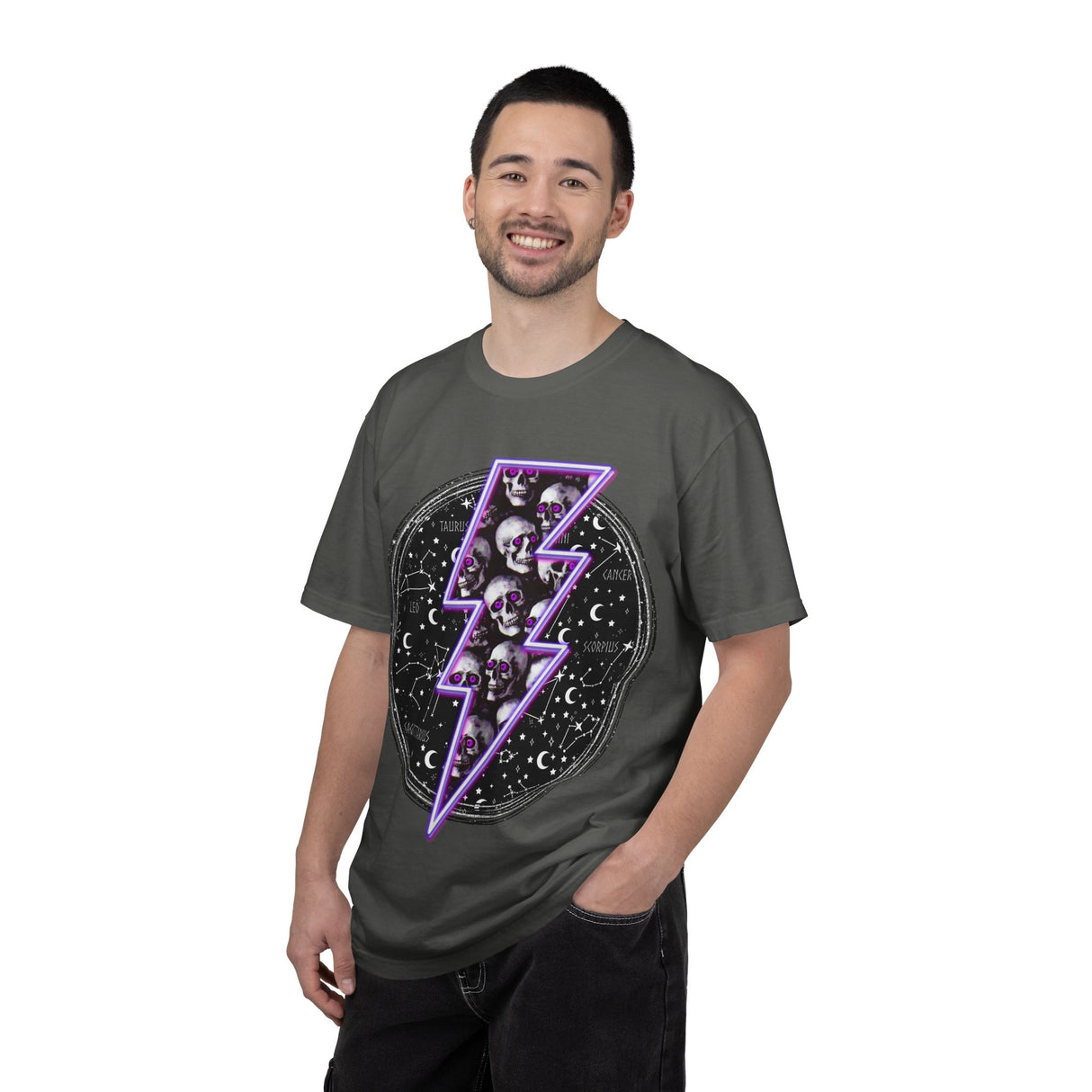 Skull Lightning Bolt T-Shirt | Neon Purple Skull Bolt Tee