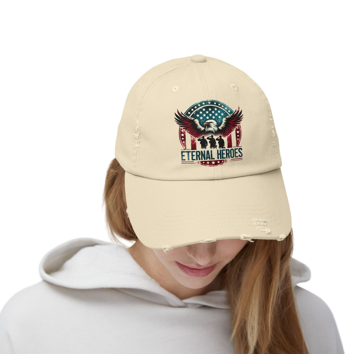 Eternal Heroes Unisex Distressed Cap - Patriotic Hat for Veterans and Heroes