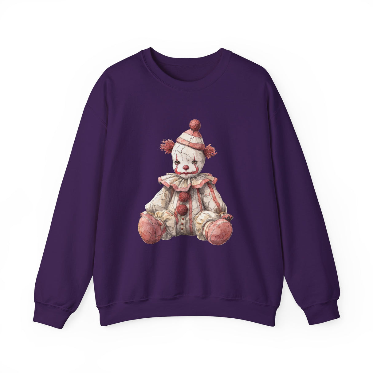 Vintage Rag Doll Clown Sweatshirt | Cute Sitting Clown Illustration