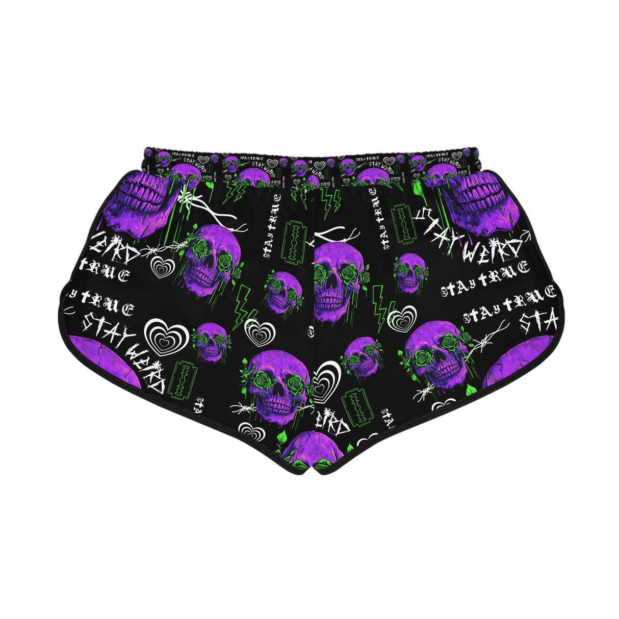 Women's Relaxed Skull Print Shorts - Stay Weird Vibe for Summer Fun