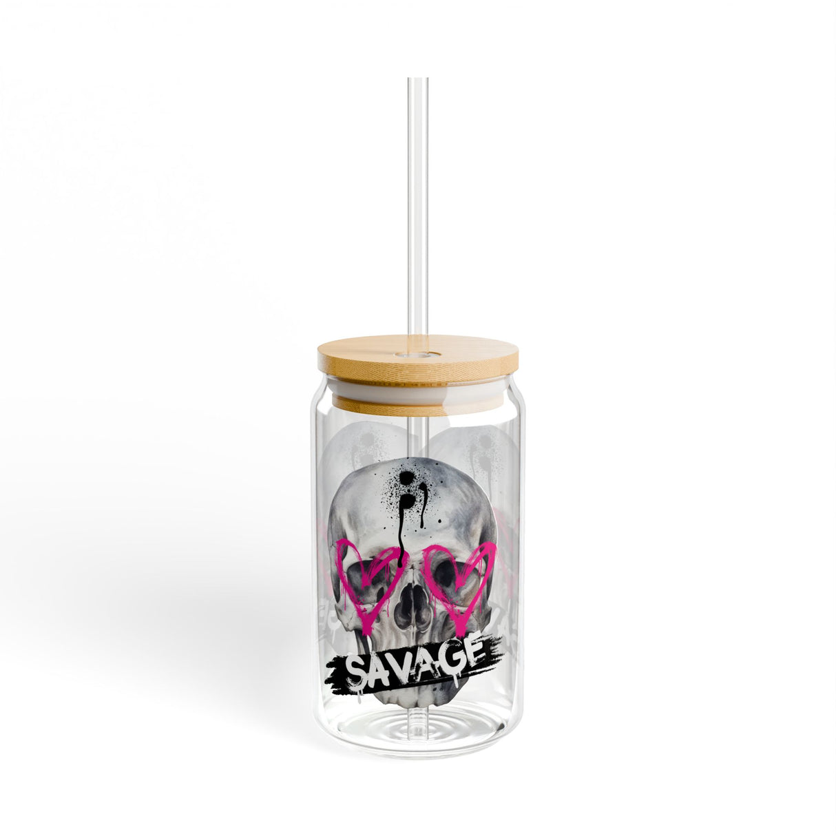 SAVAGE - EDGY SKULL - Sipper Glass - 16oz with Tattoo-Inspired Design