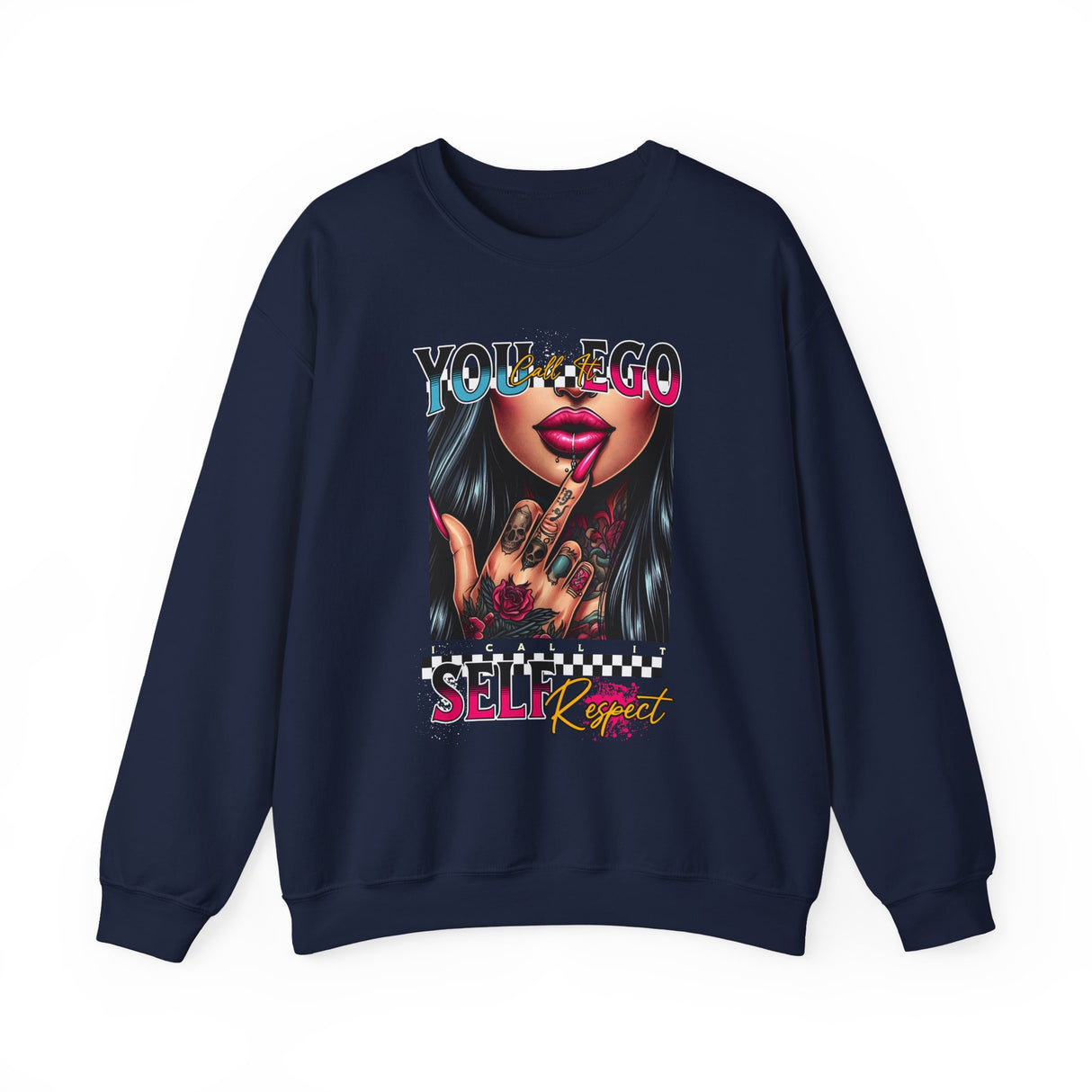 You Ego, Self Respect sweatshirt | Graphic woman flipping middle finger, neon text