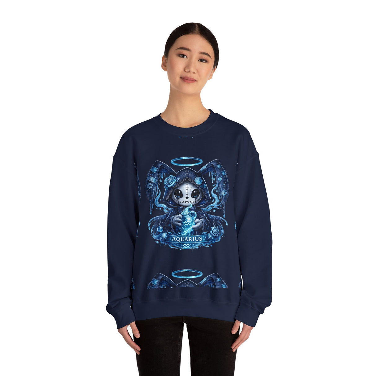 Aquarius Grim Reaper Zodiac Crewneck Sweatshirt | Water Bearer Hoodie Art