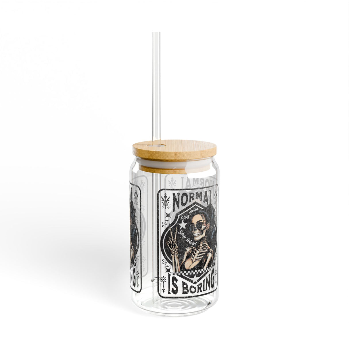 NORMAL IS BORING - STAY WEIRD - Sipper Glass - 16oz with Tattoo-Inspired Design