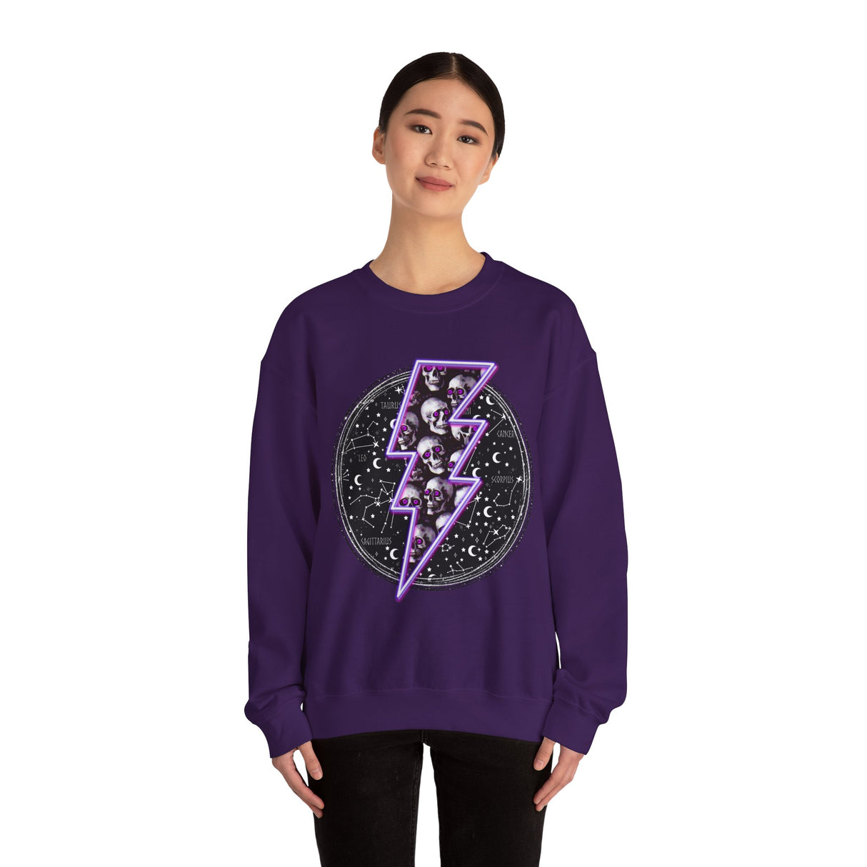 Skull Lightning Bolt Sweatshirt | Gothic Neon Skull Crewneck