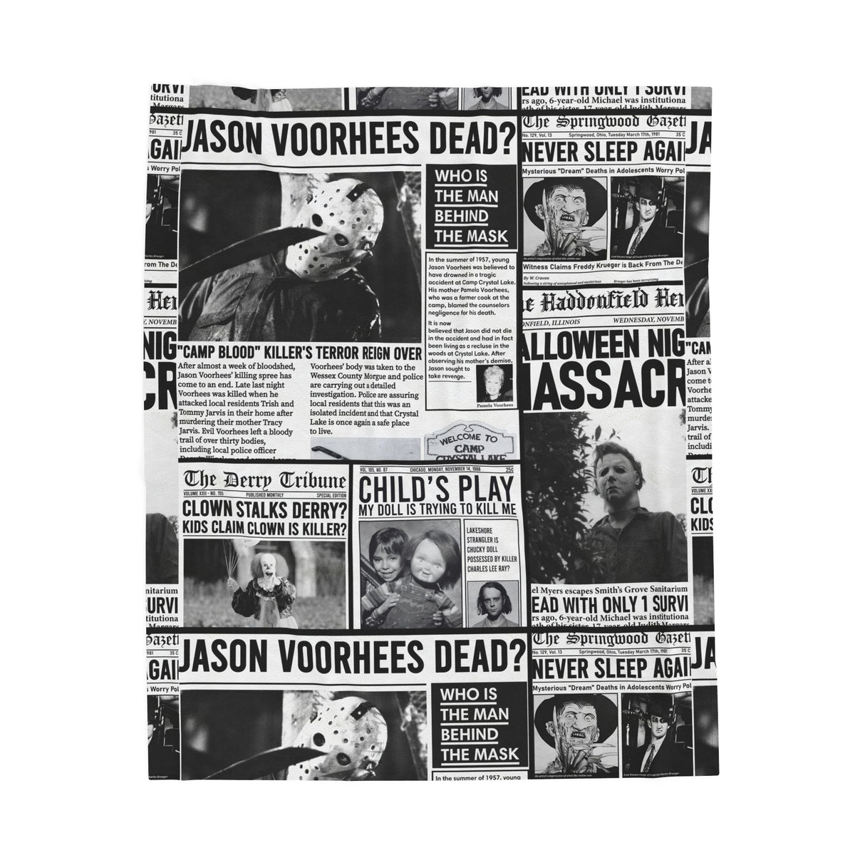 Halloween Scary Newspaper Style Velveteen Plush Blanket