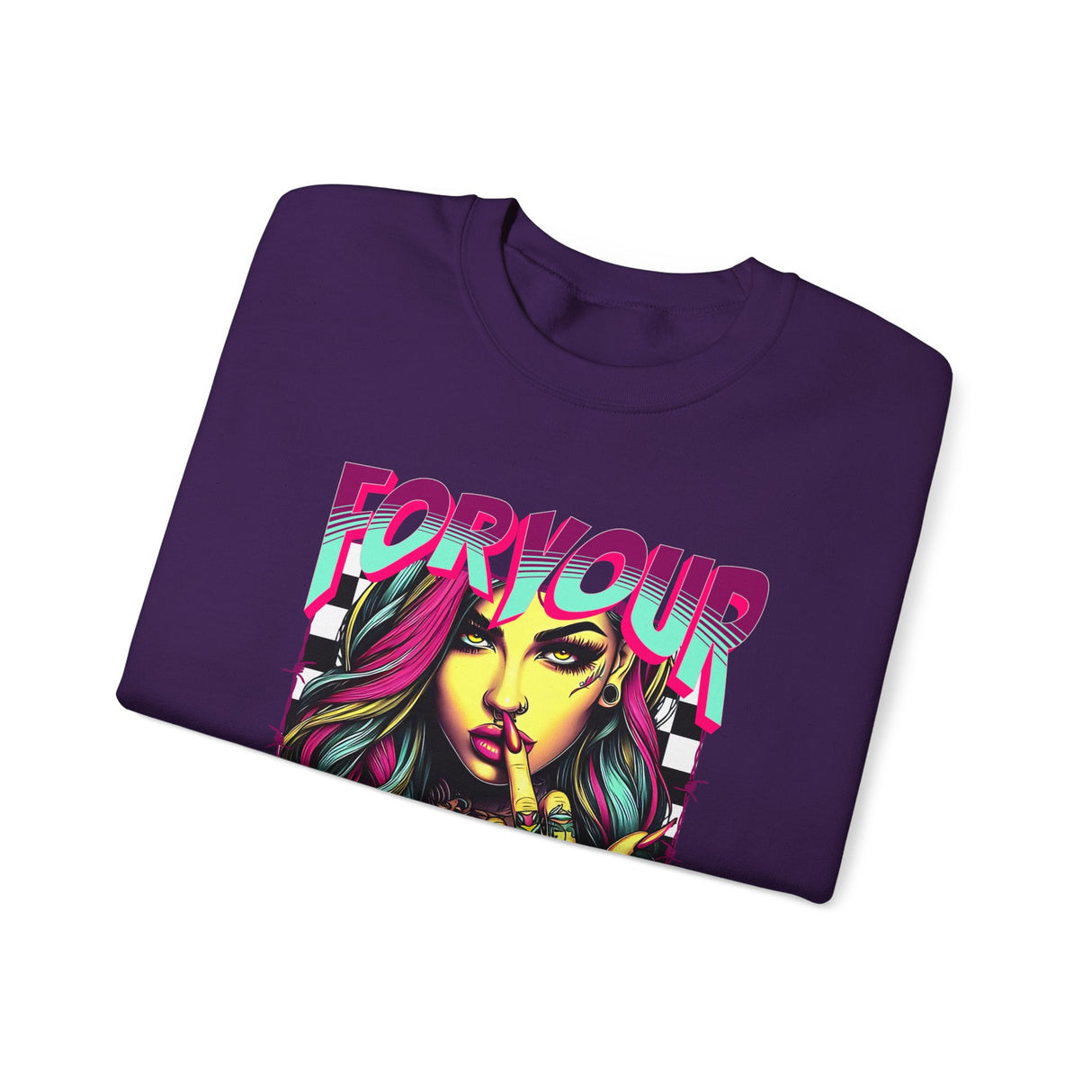 For Your Opinion graphic crewneck, edgy neon girl illustration