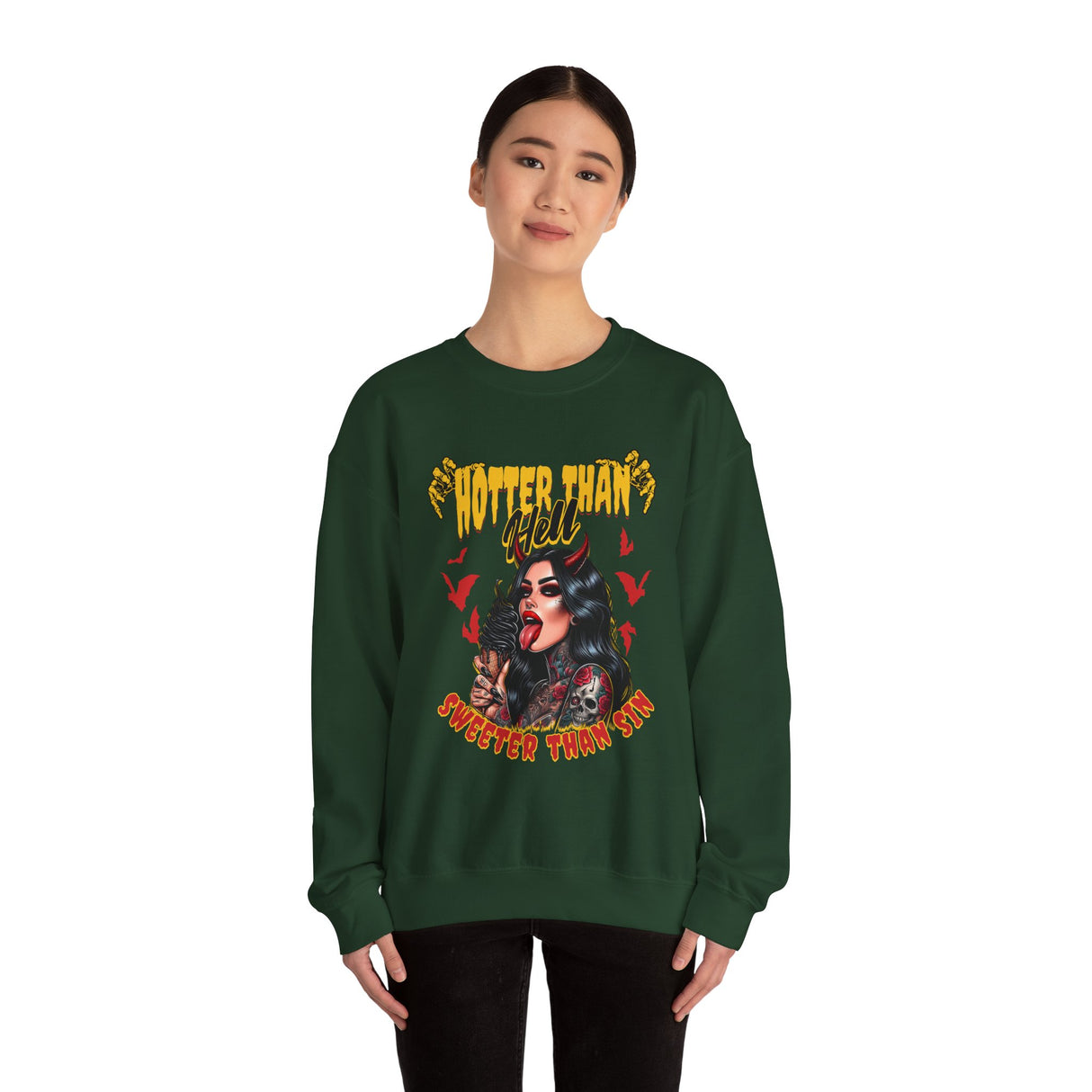 Hotter Than Hell Sweeter Than Sin Sweatshirt | Retro Tattoo Vampire, Gothic Horror