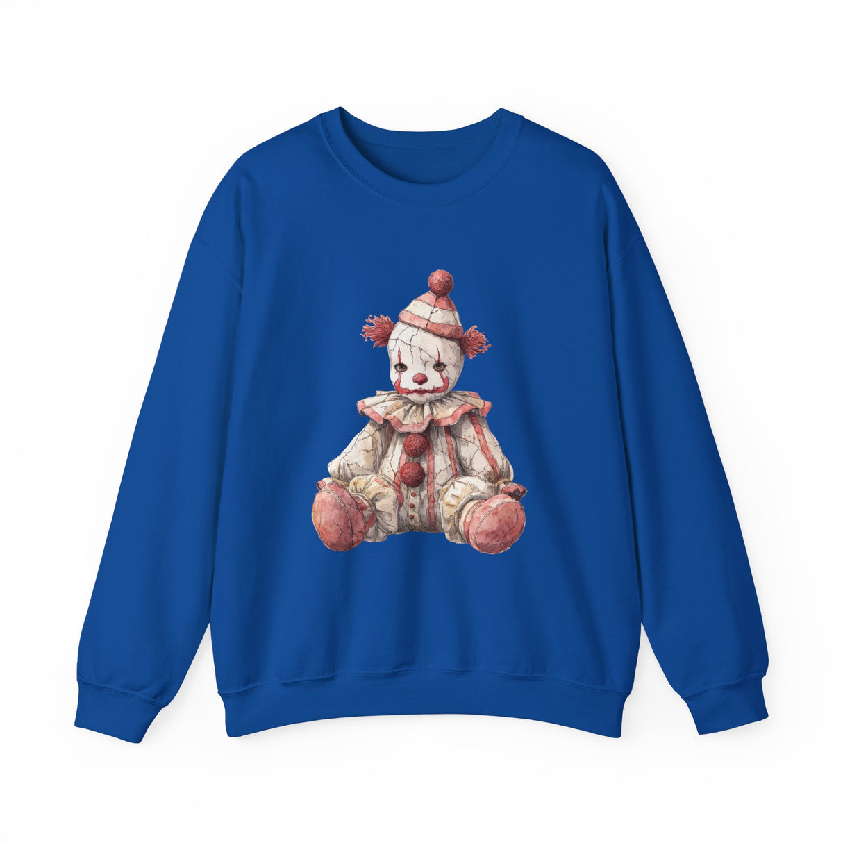 Vintage Rag Doll Clown Sweatshirt | Cute Sitting Clown Illustration