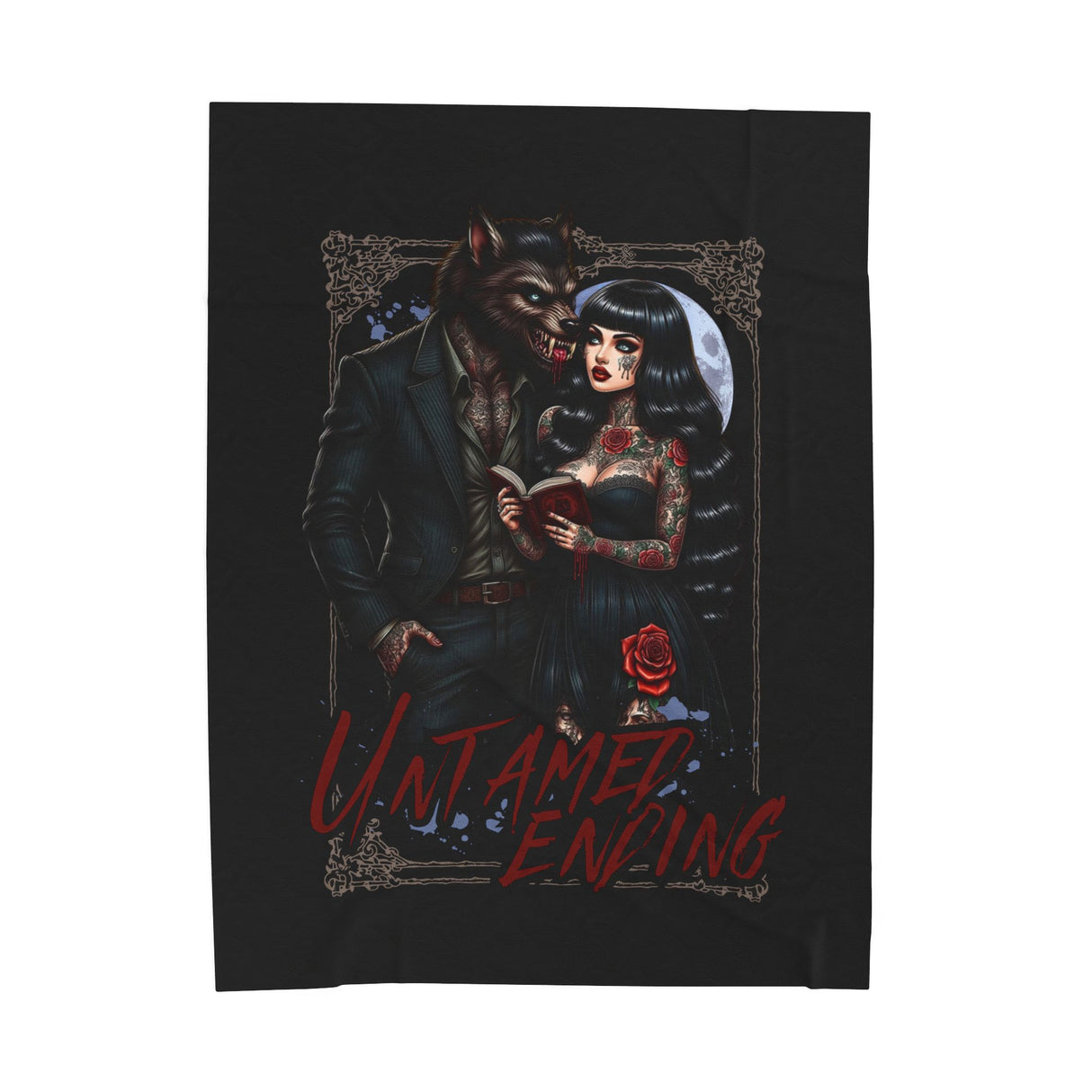 UNTAMED HEARTS - WEREWOLF & TATTED LADY - BOOK LOVERS Velveteen Plush Blanket