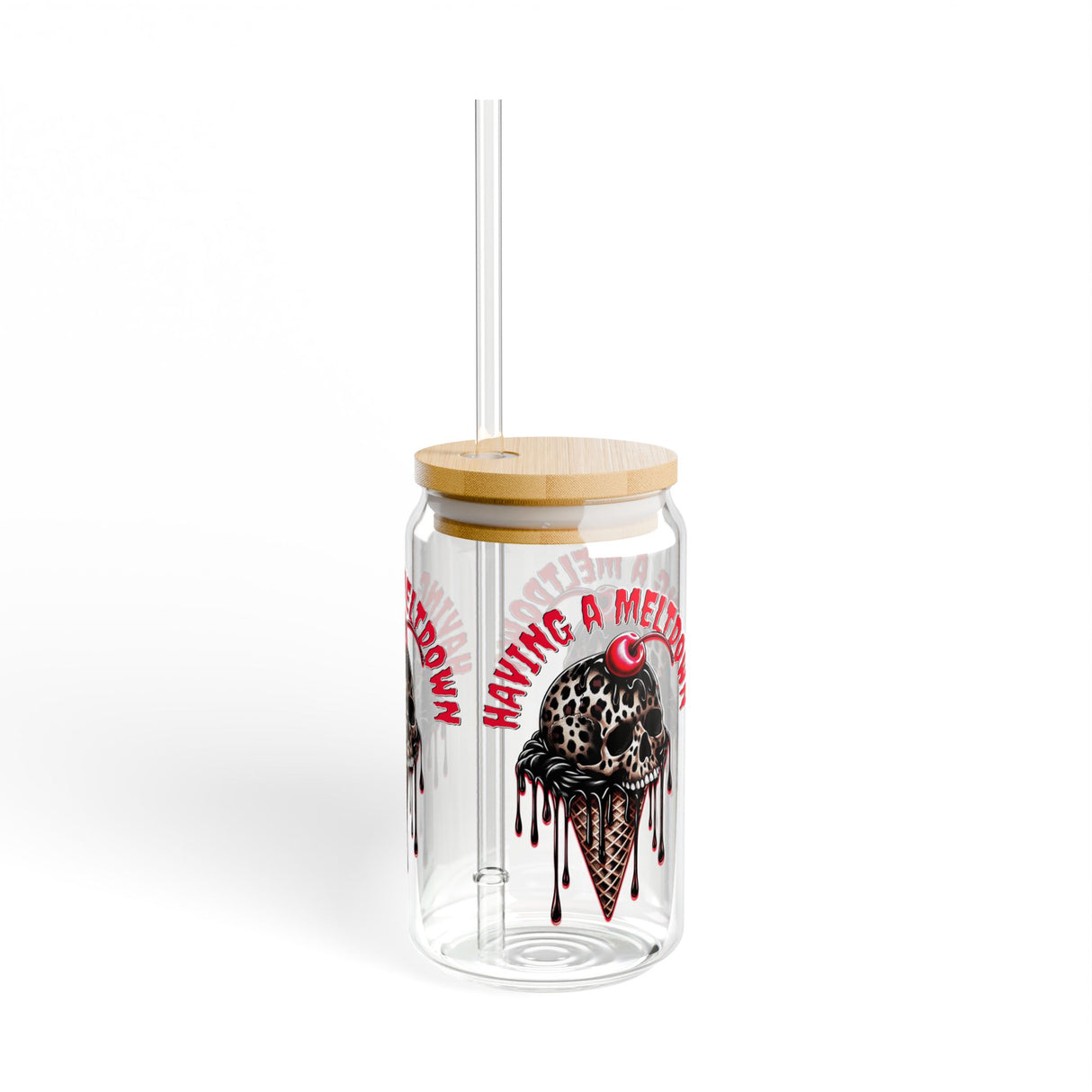 I AM MELTING - ICE CREAM CONE WITH SKULL - Sipper Glass - 16oz with Tattoo-Inspired Design
