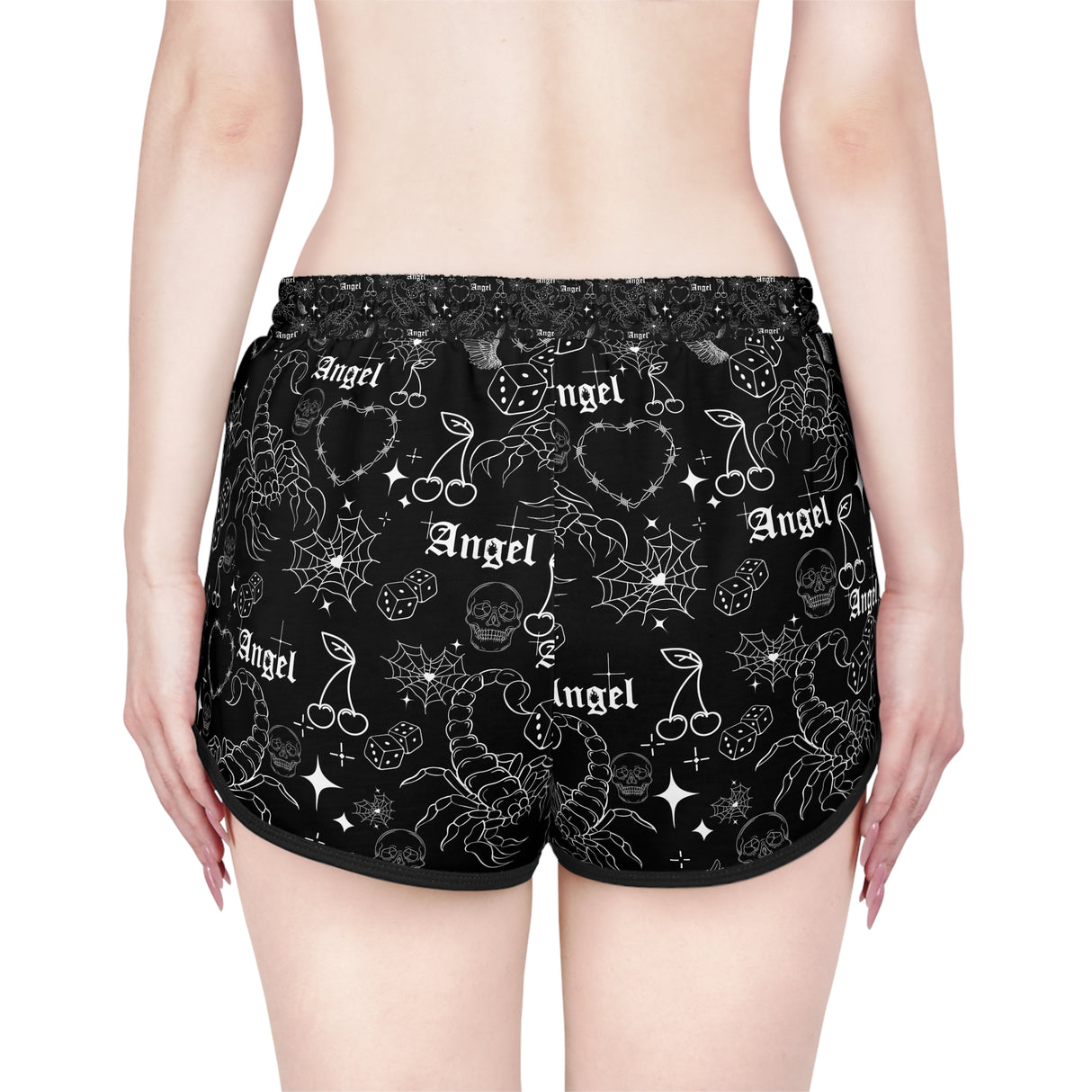 Women's Relaxed Skull Print Shorts - Angel Goth Collage