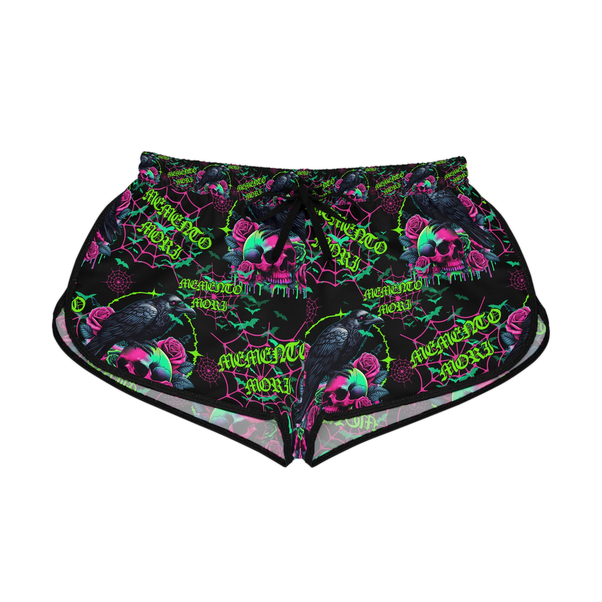 Women's Relaxed Skull Print Shorts - Memento Mori with a Raven