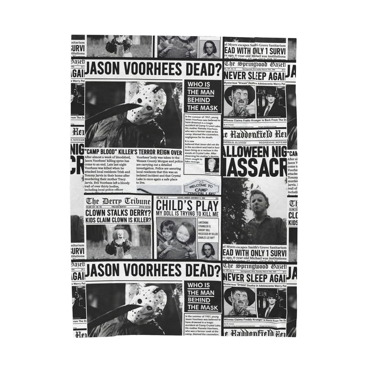 Halloween Scary Newspaper Style Velveteen Plush Blanket