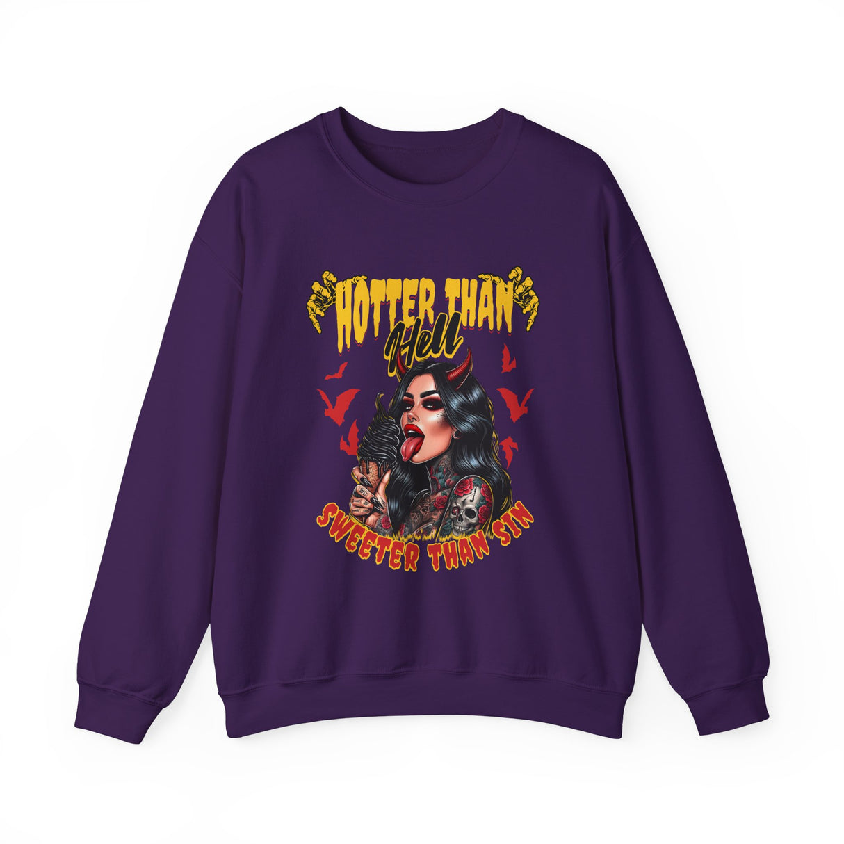 Hotter Than Hell Sweeter Than Sin Sweatshirt | Retro Tattoo Vampire, Gothic Horror