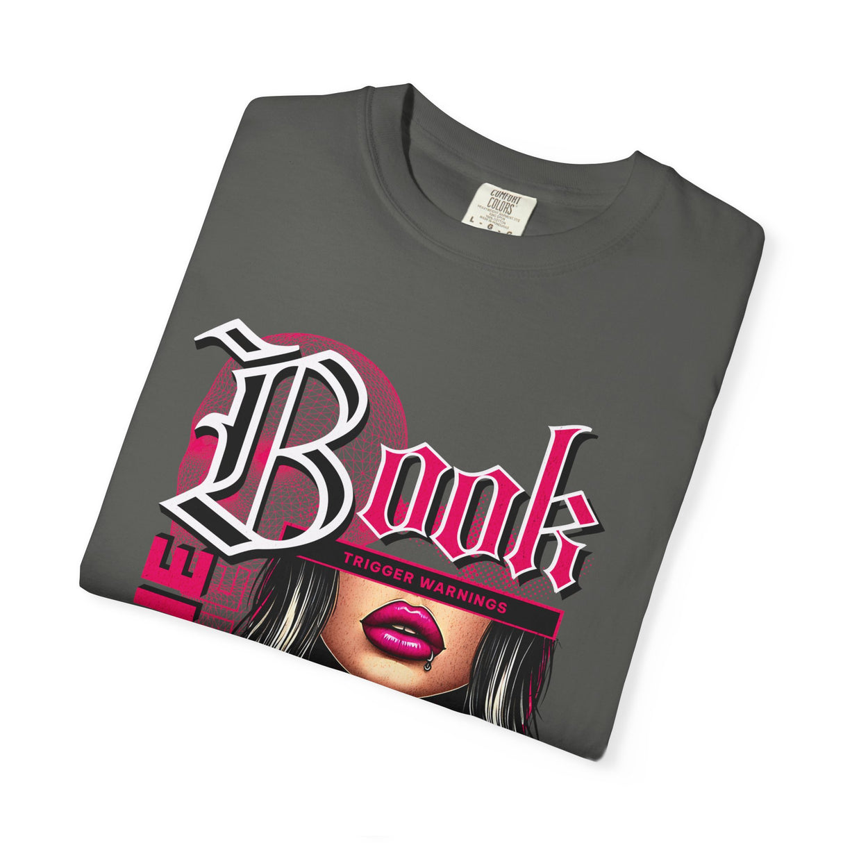 Baddie Book Graphic T-Shirt | Gothic Lip Art, Reading Girl Design