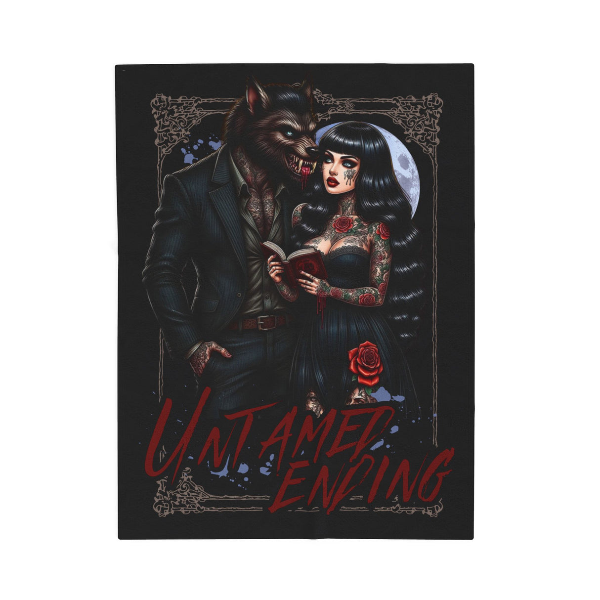 UNTAMED HEARTS - WEREWOLF & TATTED LADY - BOOK LOVERS Velveteen Plush Blanket