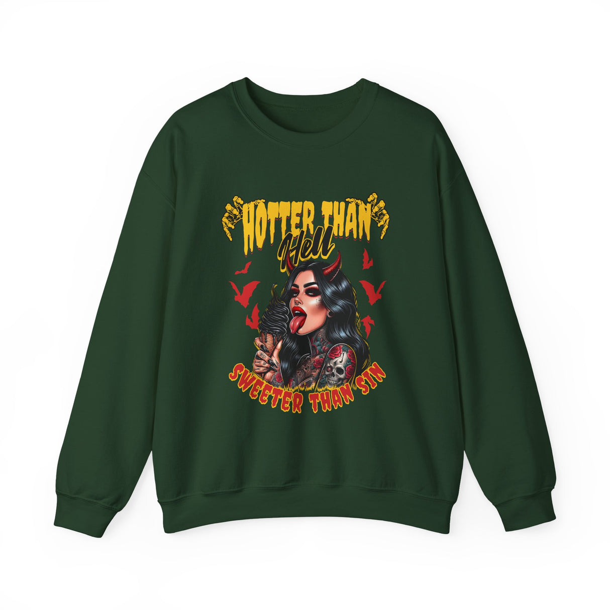 Hotter Than Hell Sweeter Than Sin Sweatshirt | Retro Tattoo Vampire, Gothic Horror