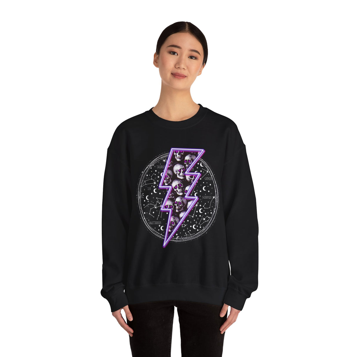 Skull Lightning Bolt Sweatshirt | Gothic Neon Skull Crewneck