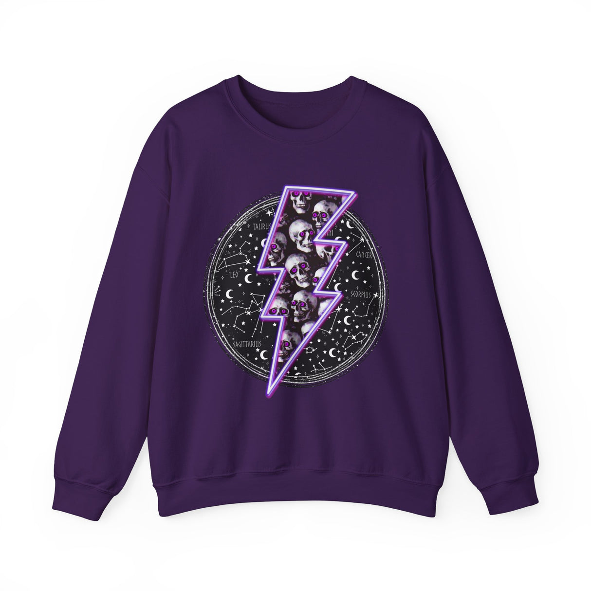 Skull Lightning Bolt Sweatshirt | Gothic Neon Skull Crewneck