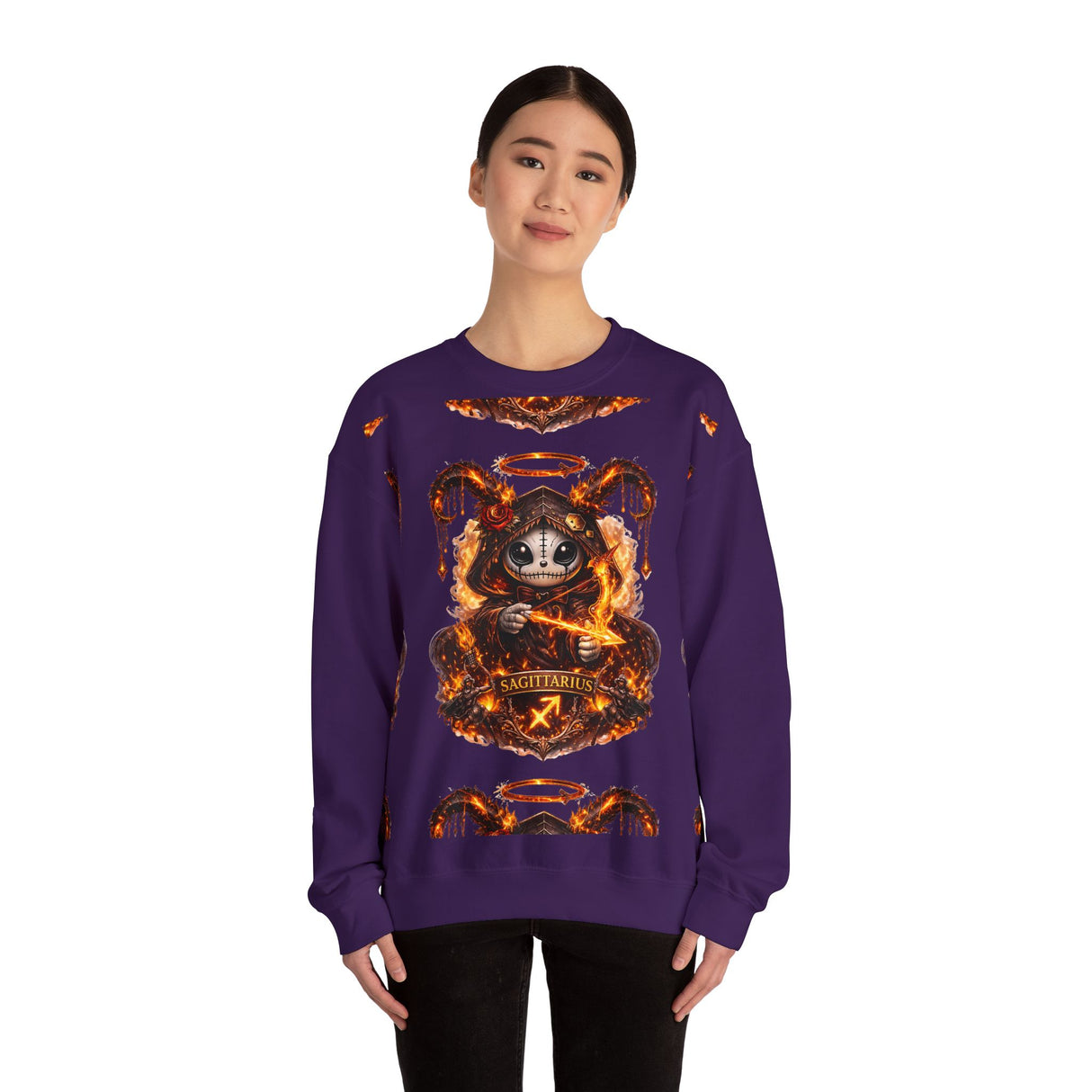 Fiery Sagittarius Ram Skull sweatshirt | Astrology Zodiac Crewneck