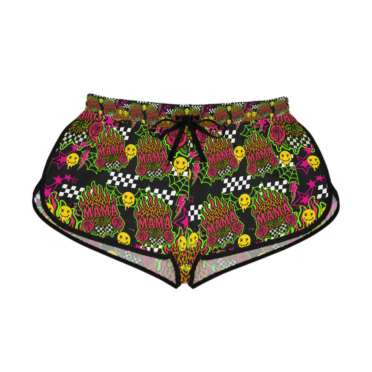 Women's Relaxed Skull Print Shorts - Mama with Flames & Goth Collage