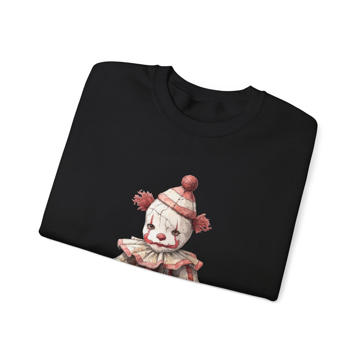 Vintage Rag Doll Clown Sweatshirt | Cute Sitting Clown Illustration