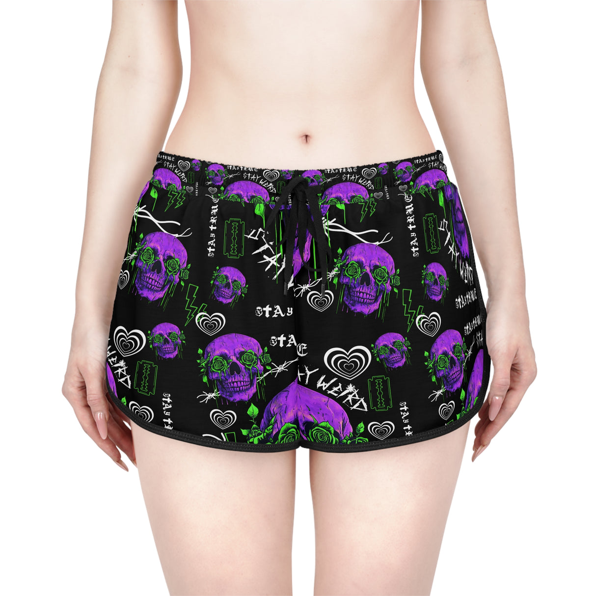 Women's Relaxed Skull Print Shorts - Stay Weird Vibe for Summer Fun