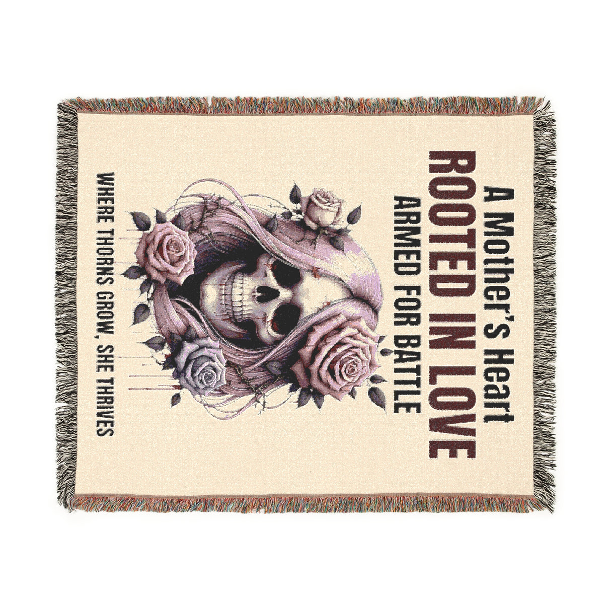 Customizable: A Mother's Heart: Rooted in Love, Armed for Battle, Where Thorns Grow, She Survives Woven Blanket | Bohemian Decor for Cozy Living