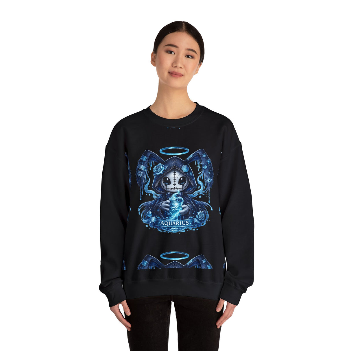 Aquarius Grim Reaper Zodiac Crewneck Sweatshirt | Water Bearer Hoodie Art