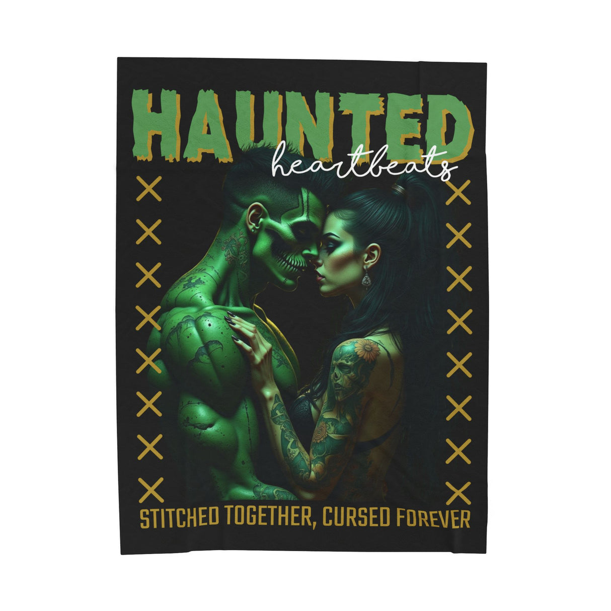 Haunted Heartbeats, Stitched Together Cursed for Life Velveteen Plush Blanket