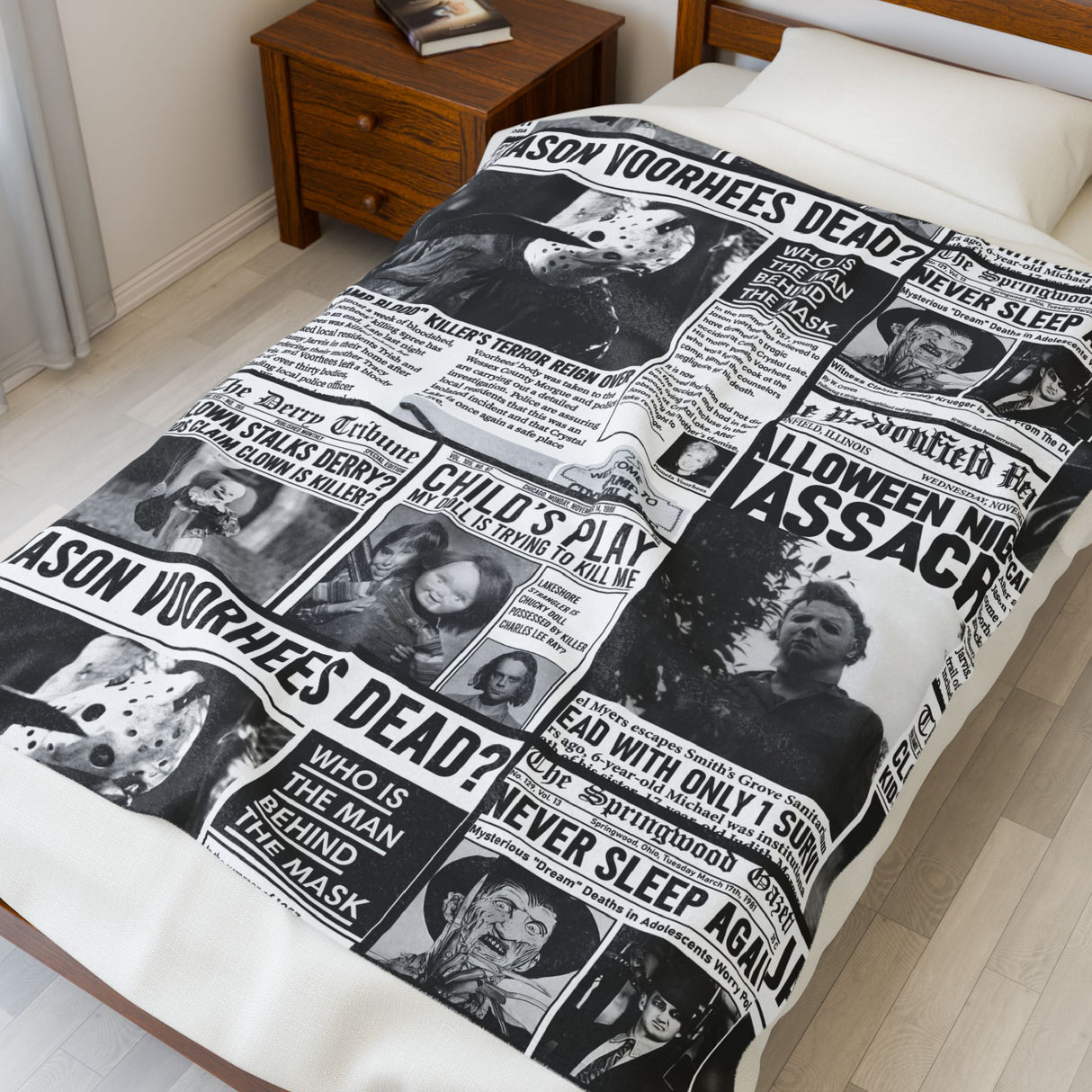Halloween Scary Newspaper Style Velveteen Plush Blanket