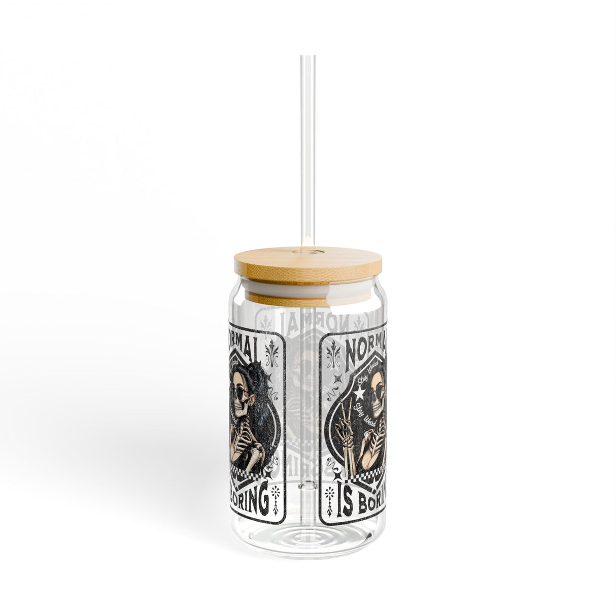 NORMAL IS BORING - STAY WEIRD - Sipper Glass - 16oz with Tattoo-Inspired Design