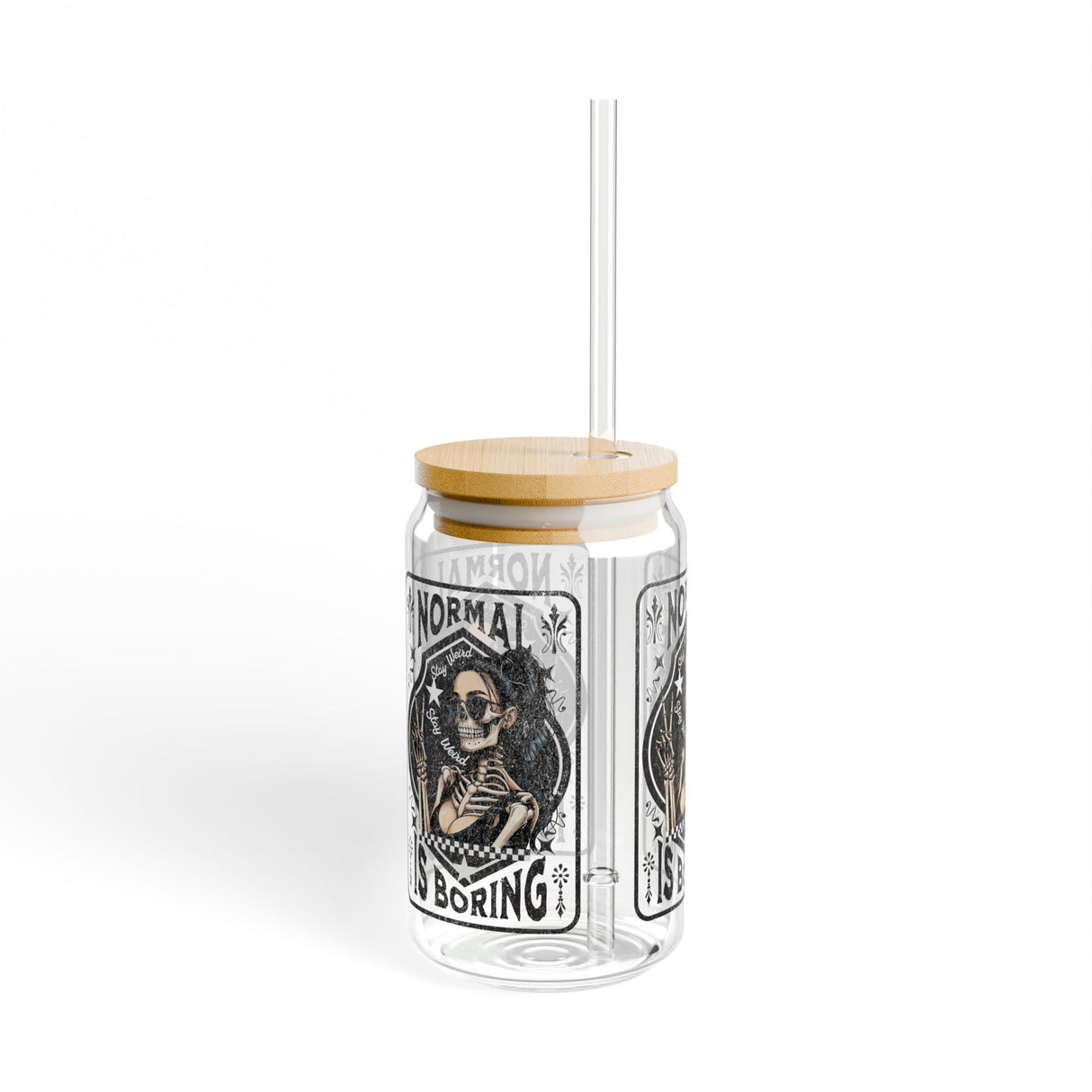 NORMAL IS BORING - STAY WEIRD - Sipper Glass - 16oz with Tattoo-Inspired Design