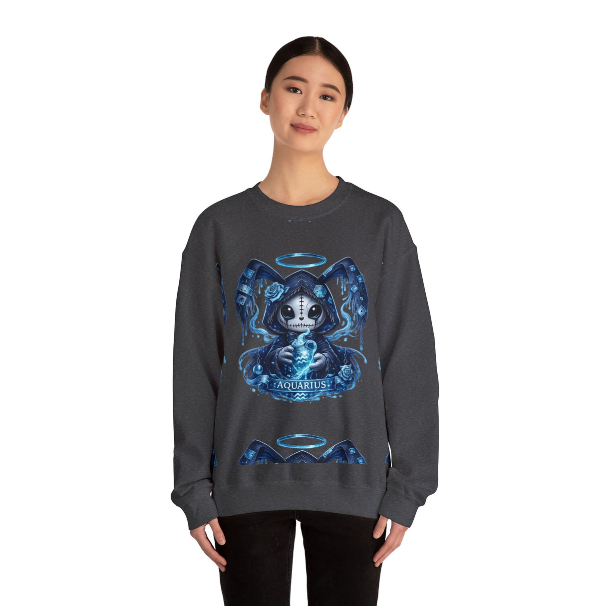 Aquarius Grim Reaper Zodiac Crewneck Sweatshirt | Water Bearer Hoodie Art
