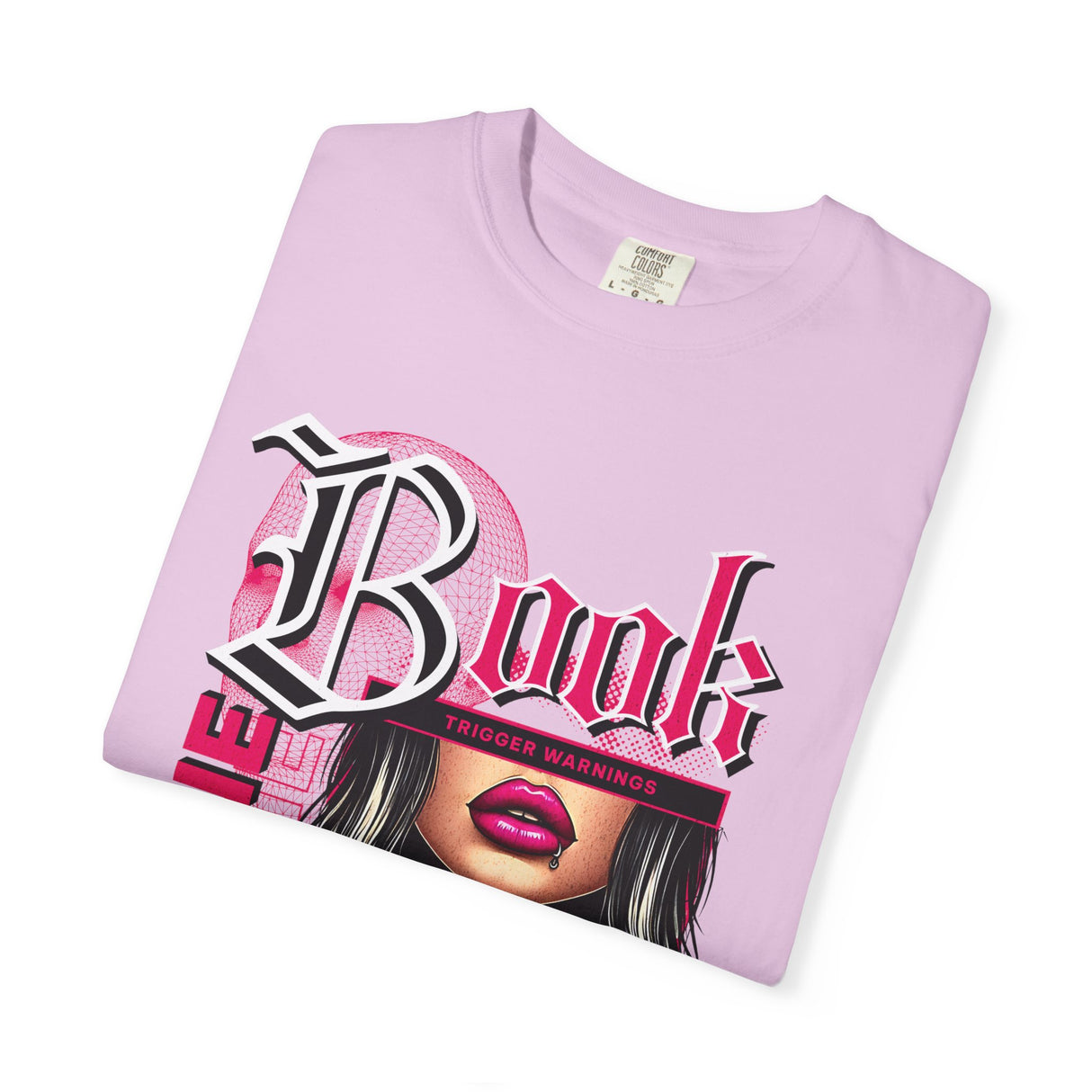 Baddie Book Graphic T-Shirt | Gothic Lip Art, Reading Girl Design