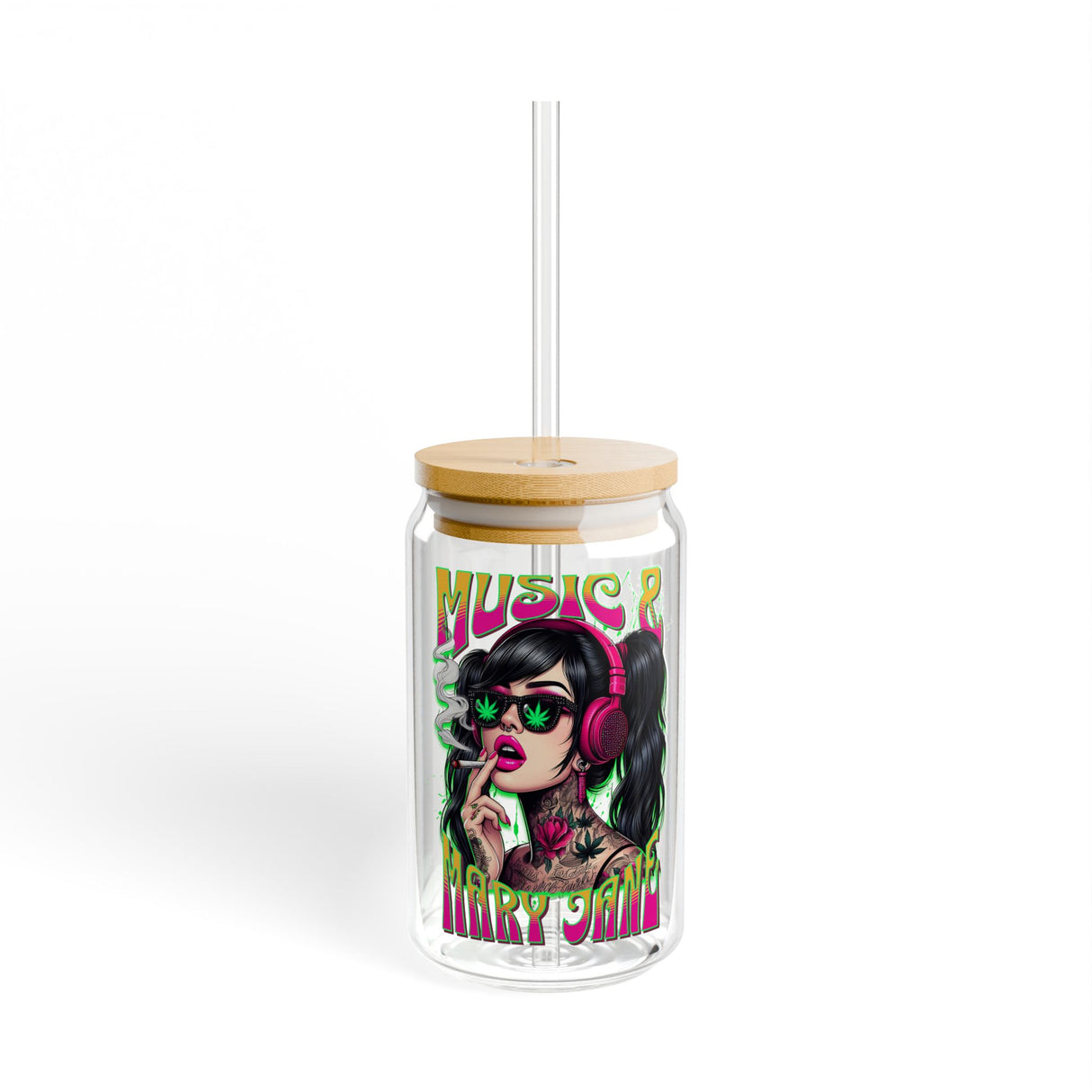 *EXCLUSIVE* MUSIC AND MARY JANE - Motivational Sipper Glass - 16oz with Tattoo-Inspired Design