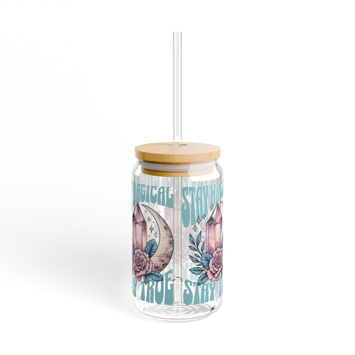 STAY MAGICAL, STAY TRUE - CRYSTALS VIBE - Sipper Glass - 16oz with Tattoo-Inspired Design